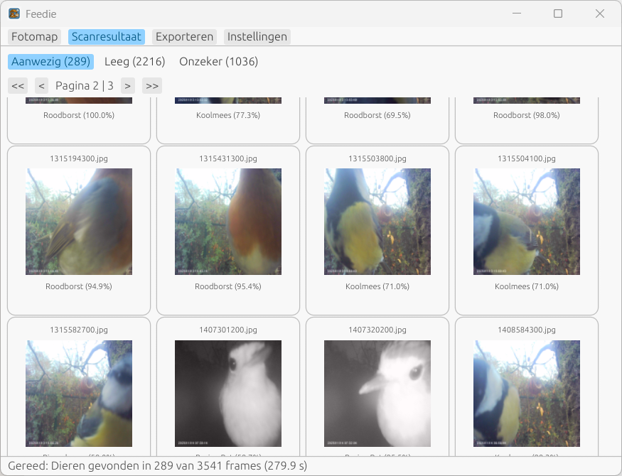 Overzicht van gevonden soorten in Feedie